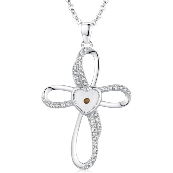 Mustard Seed Christian Necklace 925 Silver Cross Pendant for Women